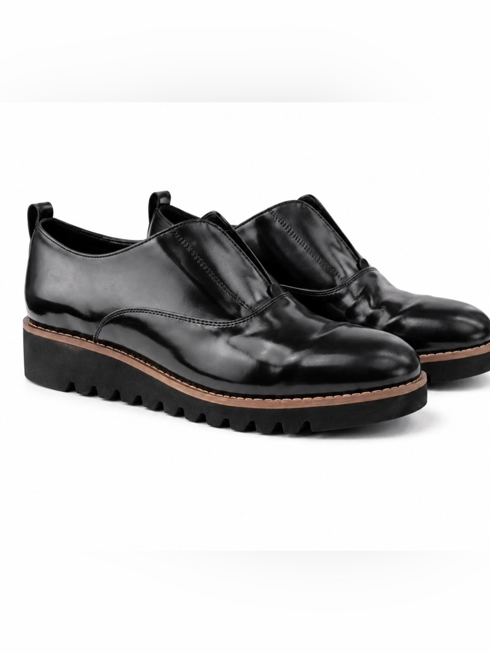 Zara Black Patent Platform Blucher Shoes Size 7.5